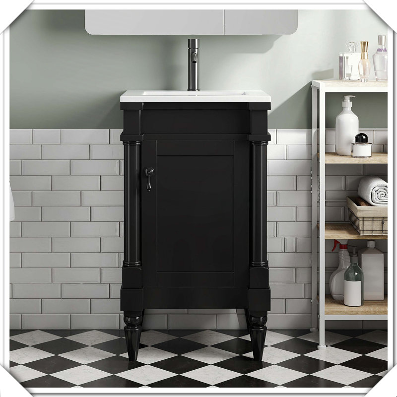 Modern Freestanding Single Sink Vanity With Adjustable Shelf Door, Black