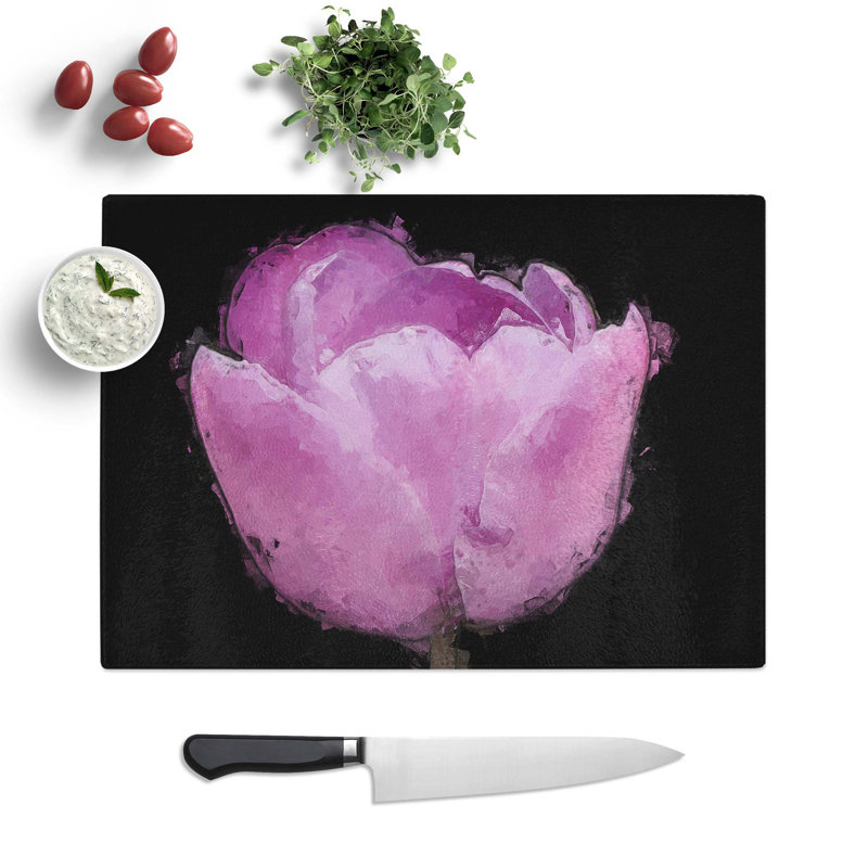 Glass Lilac Pink Tulip Flower in Abstract Chopping Board, 39 cm W x 28.5 cm L