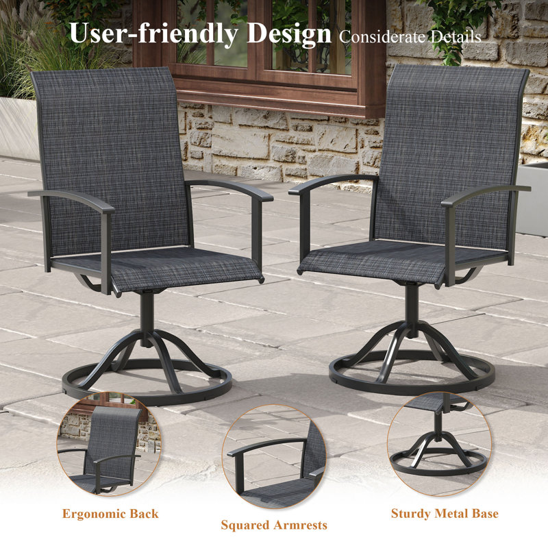 6-Person Patio Dining Set With Swivel Chairs, Gray Woodlike/Charcoal