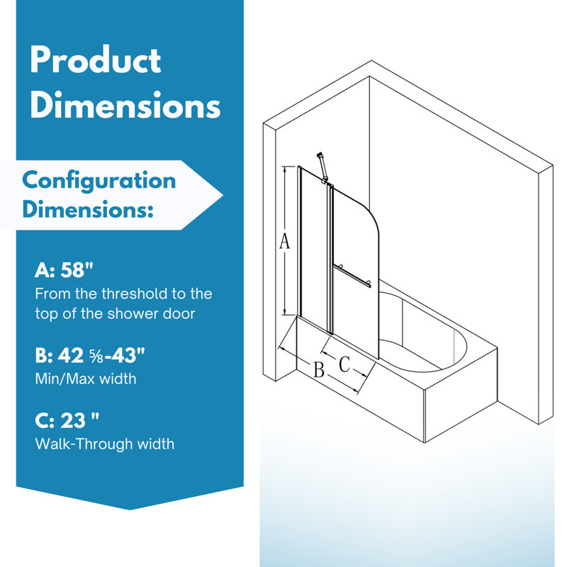 Brushed Gold Frameless Folding Shower Door with Tempered Glass