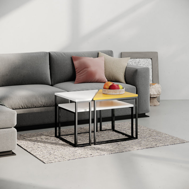 Ensemble de 3 tables gigognes Lotus, Moutarde / Blanc