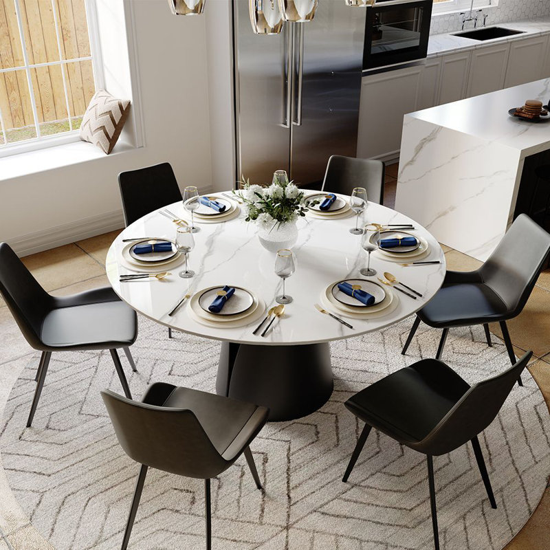 Table de salle à manger 59 po Vera, H 29,53 po x L 59,06 po x l 59,06 po, Blanc lustré, Noir