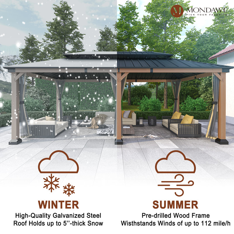 Beverly Hills 20-ft x 12-ft Cedar Wood and Black Steel Patio Gazebo