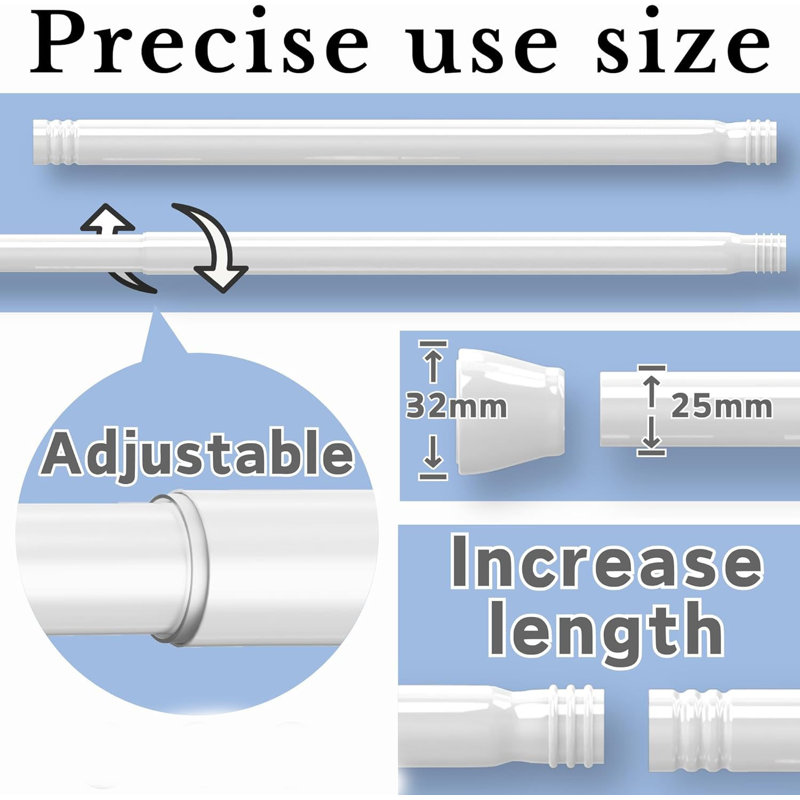 73cm Straight Tension Shower Curtain Pole & Hook Set, Black