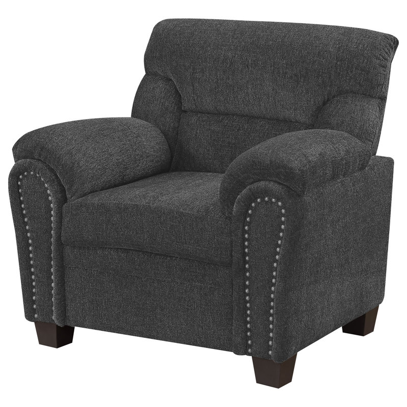 Clementine Transitional Brown Upholstered Armchair with Nailhead Trim