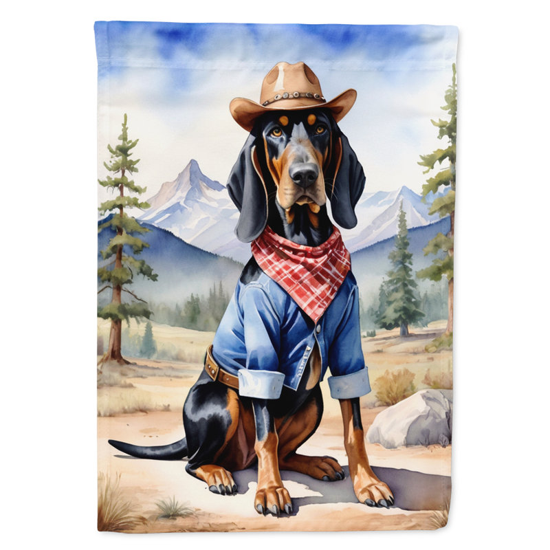 Drapeau Cowboy Welcome Garden, Chien noir et feu pour la chasse au raton laveur