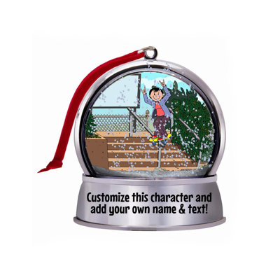 Personalized Friendly Folks Skateboarder - Female Snow Globe Magnet - Great Gift!