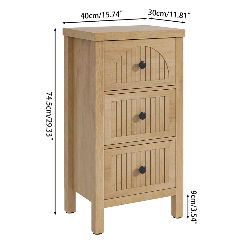 Nightstand with 3 Drawers, Bedside Table Storage for Bedroom Living Room Hallway, Wood