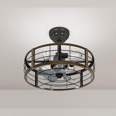 Ventilateur de plafond encastré de 20 po avec lumière, style sans pales avec télécommande, luminaire d'intérieur moderne noir campagnard et nickel brossé