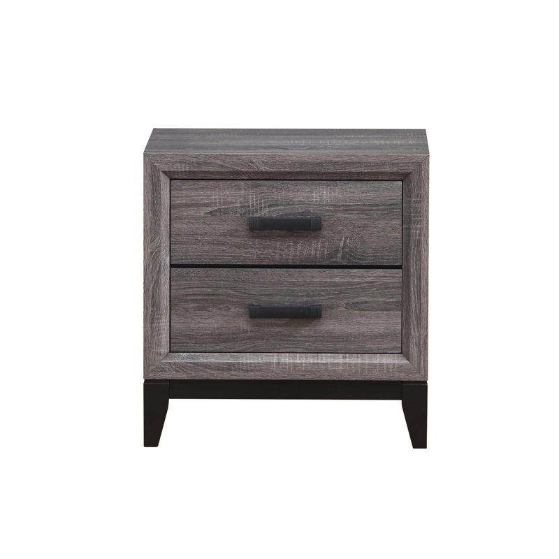 25" Gray Wood Two Drawer Nightstand