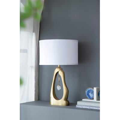 Lampe de table en forme de géode dorée 16 po x 27,5 po avec abat-jour tambour blanc (assemblage de l'abat-jour requis)