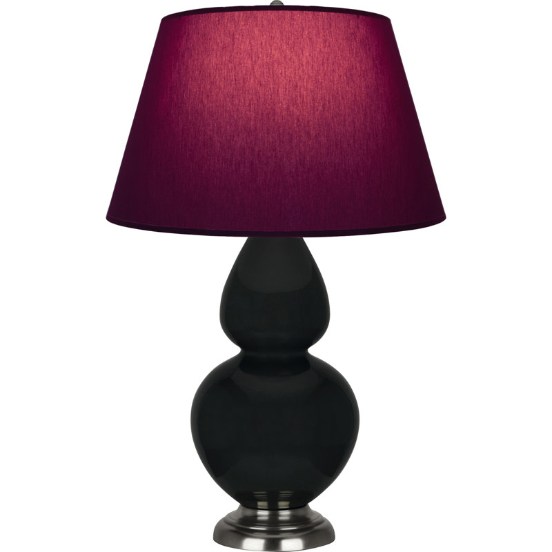 Lampe de table double gourde en céramique, Obsidienne vernie / argent antique, Prune / lavande, Argent argent