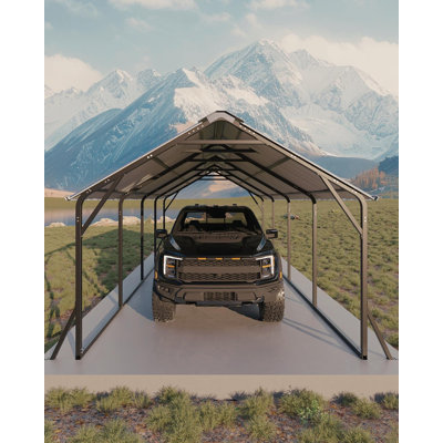 Abri d'auto en métal 11 pi x 20 pi x 9 pi, toit en acier robuste pour toutes saisons, toit vertical, pour camionnettes, bateaux et tracteurs pleine grandeur