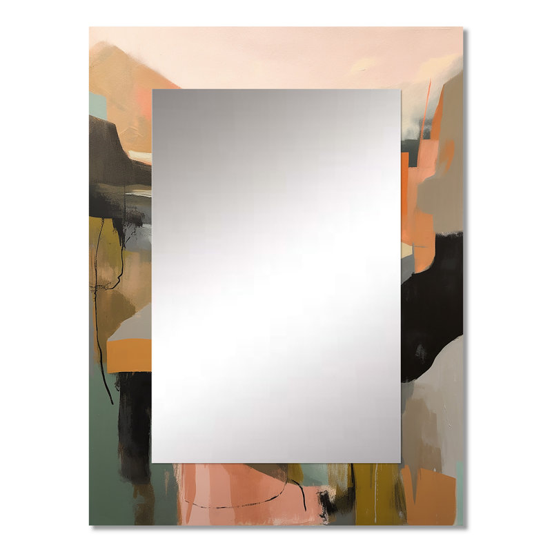 Green And Beige Transcending Reality II - Abstract Painting Wall Mirror, Modern Decorative Mirror, Printed Metal Art