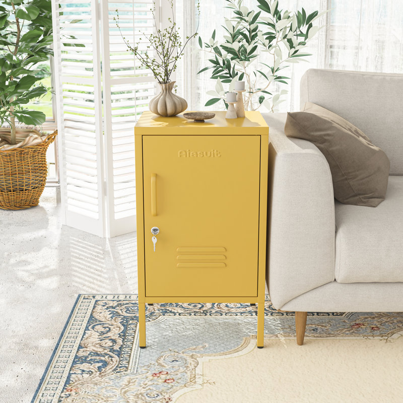 Union Single door End Table 2 Tier Narrow Side Table with Metal Frame Multifunctional Home Table Easy to Assemble Adjustable partitions Single Door Coffee Table