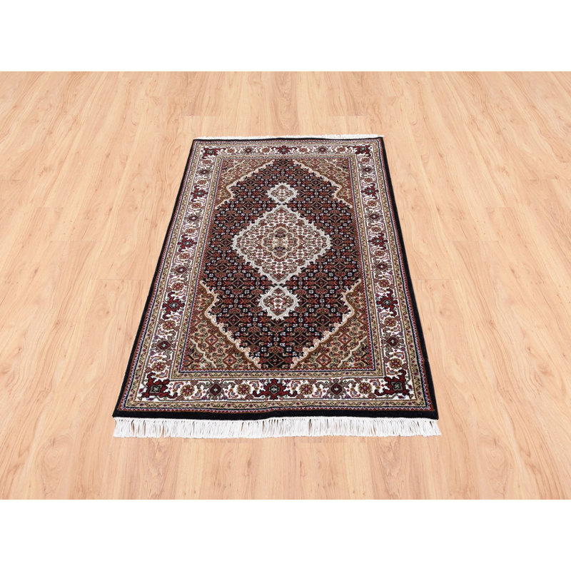 Tapis oriental rectangulaire noir en laine noué à la main 3 pi 2 po x 5 pi 4 po - MOA10262491