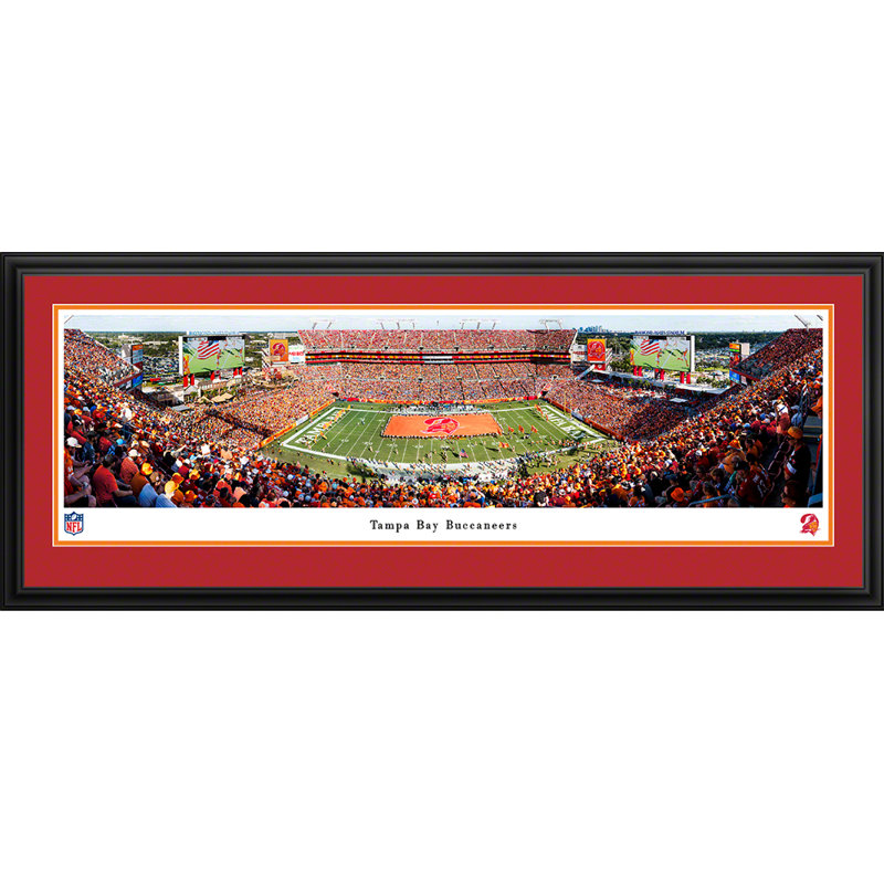 " Tampa Bay Buccaneers ",  Deluxe Frame with Double Mat, Red, 15" H x 41.5" W x 0.88" D