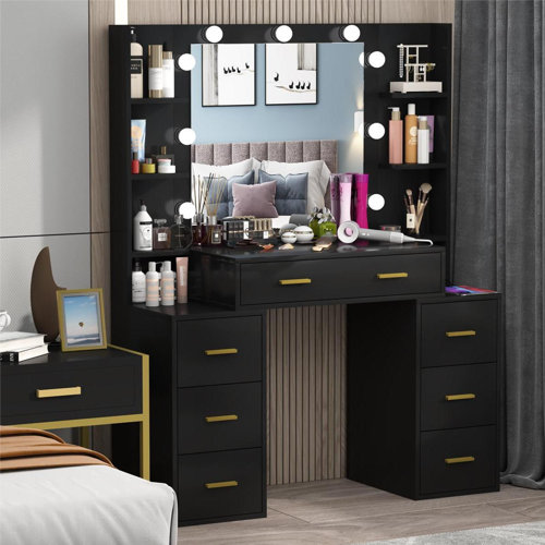 Everly Quinn Pradep 43'' Makeup Vanity with 3 Lighting Colors & Reviews 