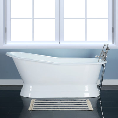Kingston Brass Aqua Eden 67-Inch Cast Iron Oval Single Slipper Pedestal Tub (7-Inch Faucet Drillings)