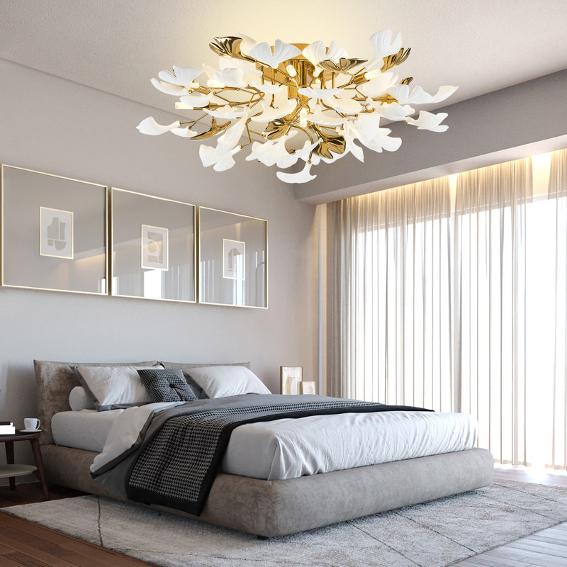 Plafonnier en céramique feuilles de ginkgo, H 12 po x l 23,6 po x P 23,6 po