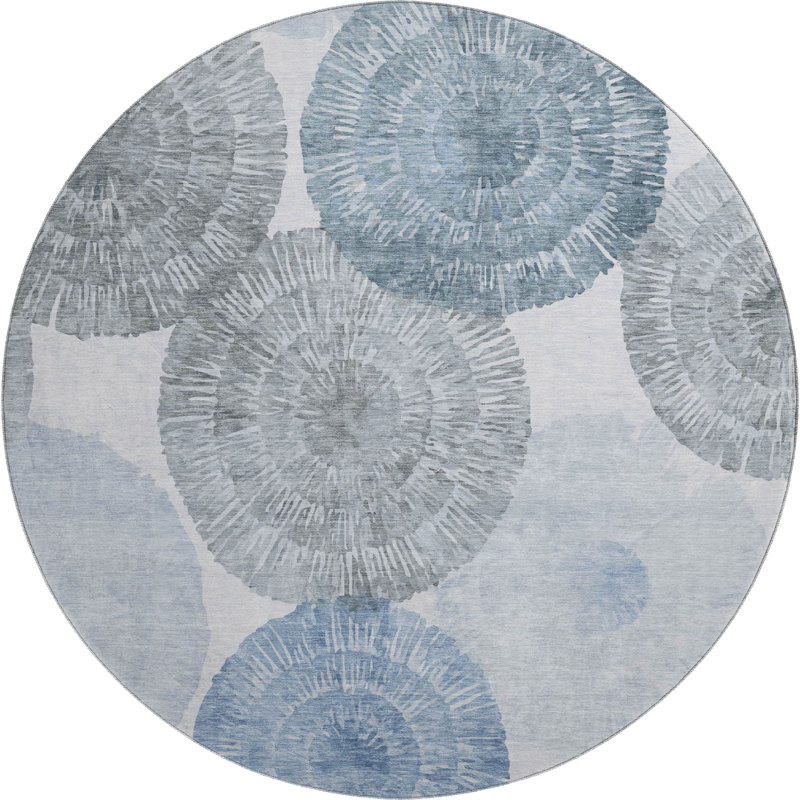 Premium Machine Washable Mayfield AMF2351 Abstract Rug, Denim, 8' Round