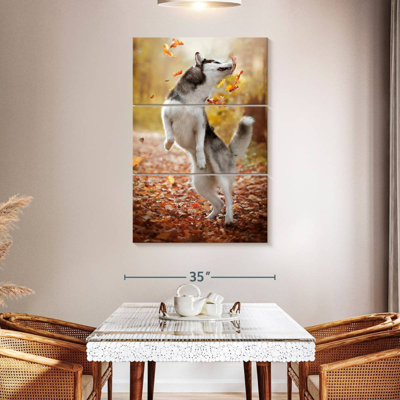 Brampt Autumn Husky Playing, 50" H x 32" W