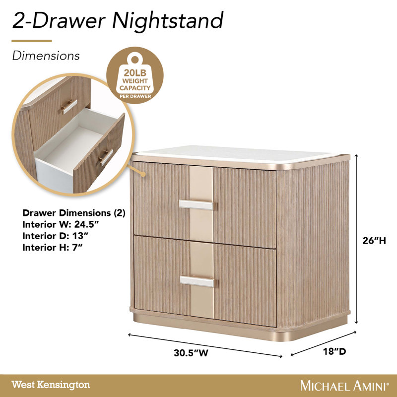 West Kensington 2-Drawer Nightstand - Medium Espresso, Tan