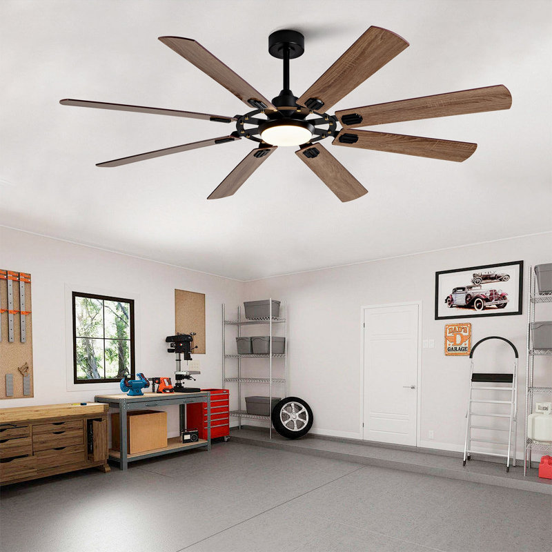 Grand ventilateur de plafond avec lumière: ventilateur de plafond moderne à 8 pales de 72 pouces avec télécommande - grand ventilateur noir à intensité variable pour l'intérieur, réversible, moteur à courant continu silencieux à 6 vitesses