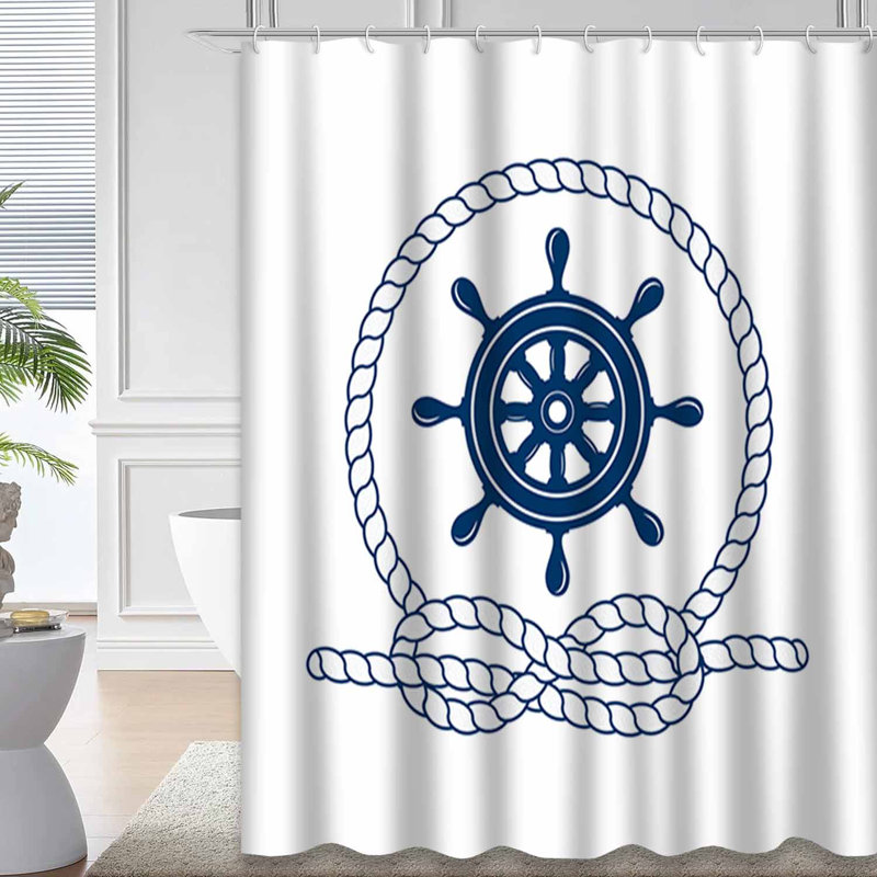 Rideau de douche à 12 crochets Nautical, L 72 po x l 84 po