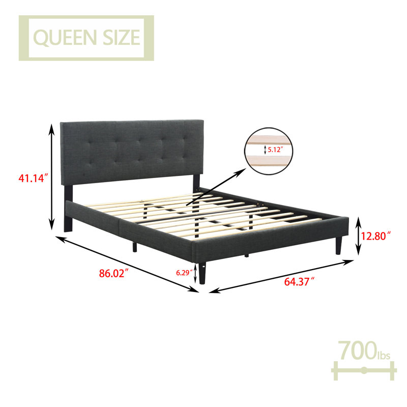 Upholstered Platform Bed, King, Black