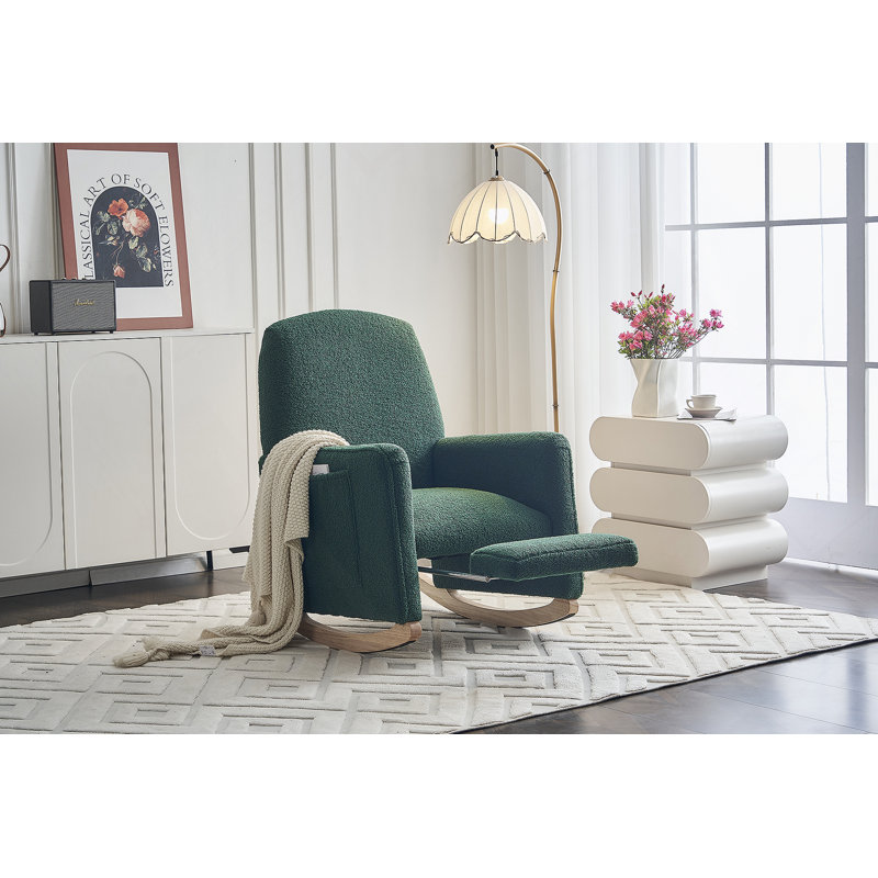 Chaise berçante Teddy en tissu avec repose-pieds réglable, vert, Vert