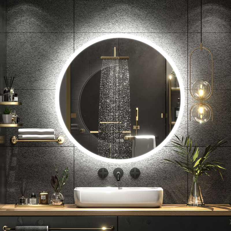 Molly Super Bright LED Anti-fog 3 Colors Dimmable Round Bathroom/Vanity Mirror With Tempered Glass, 24" x 24"
