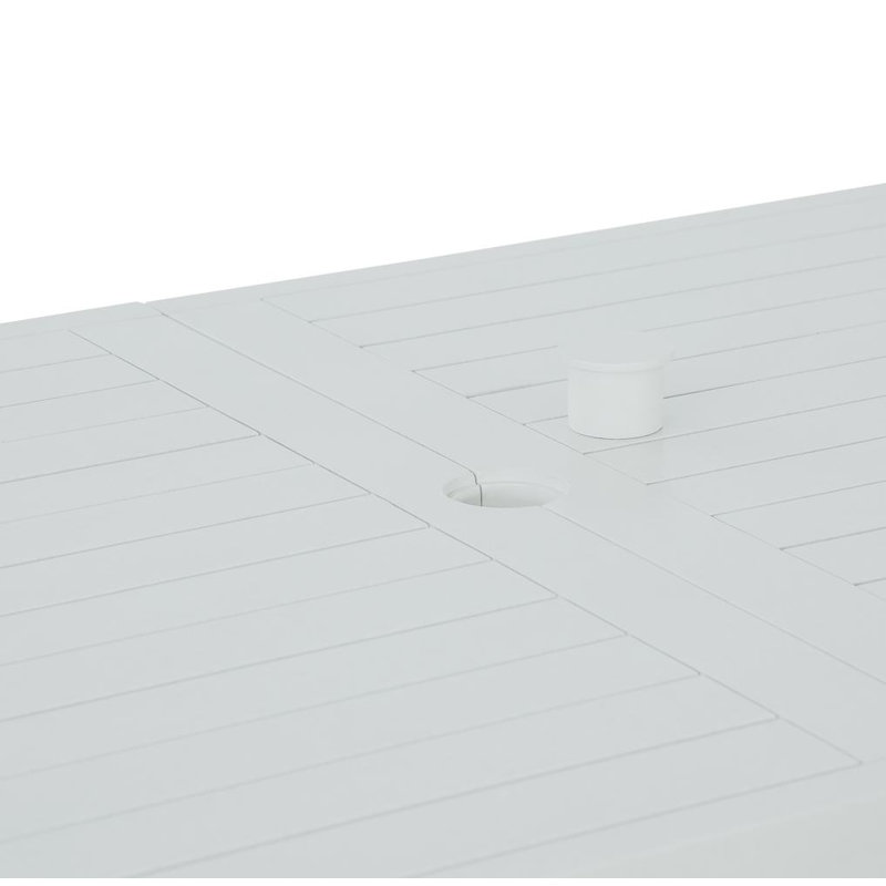 Ensemble de salle à manger d'extérieur 5 pièces, table rectangulaire avec trou pour parasol et quatre chaises, Gris clair