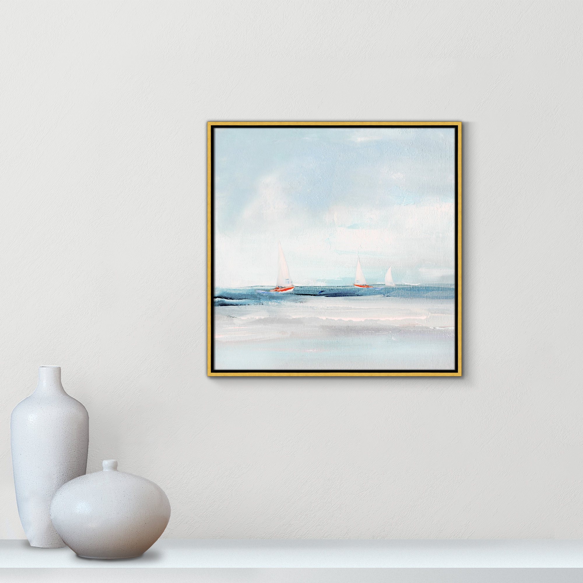 Caribbean Sail by Sally Swatland - Floater Frame Print on Canvas, Gold, 25.5" H x 25.5" W x 2" D