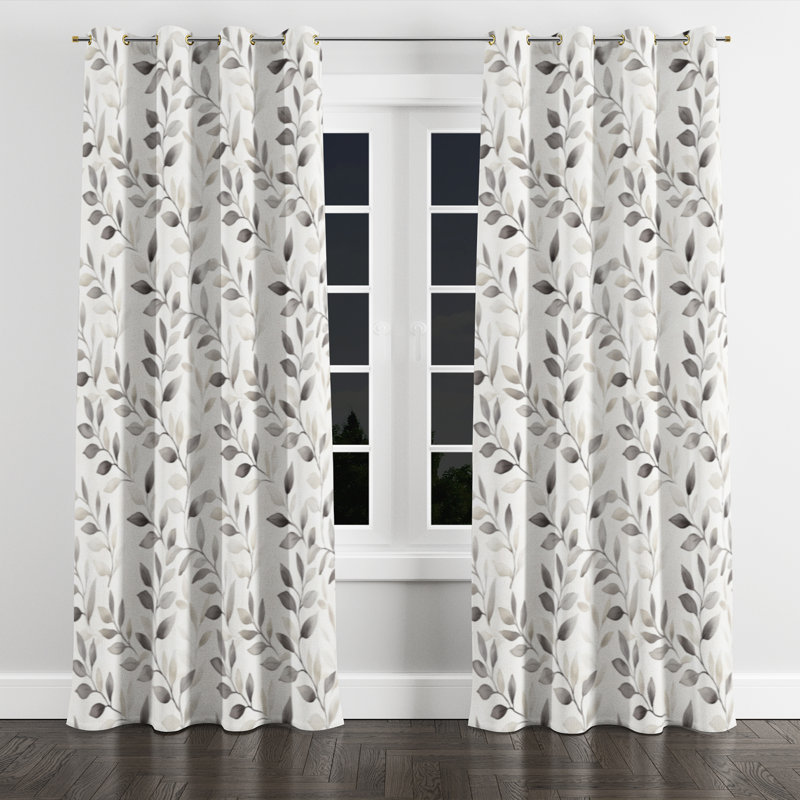 Oriental Room Darkening Curtains - Grey Bonnice Velvet Grommet Curtain - 1 Panel, 52" W x 95" L, Gold Grommets