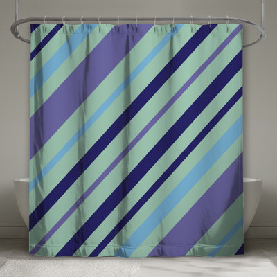 Rideaux de douche très longs à rayures bleues et mauves