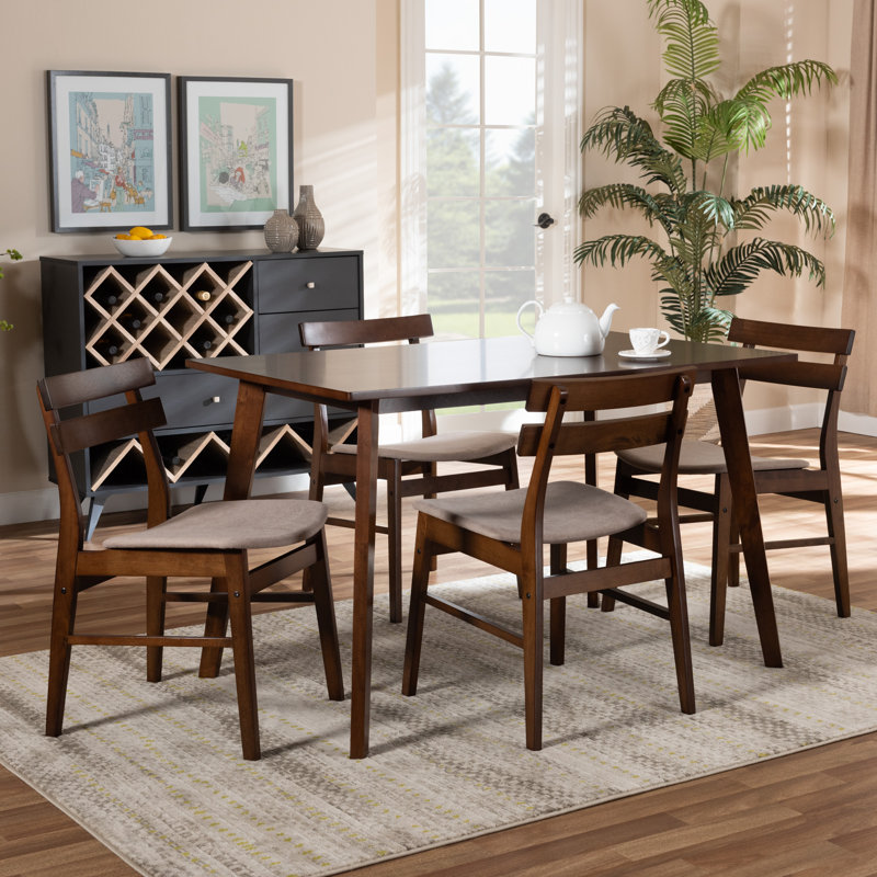Deerfin 5-Pc Dining Set With Light Beige Fabric Upholstered, 30.1'' H X 17.9'' W X 21.1'' D, Latte