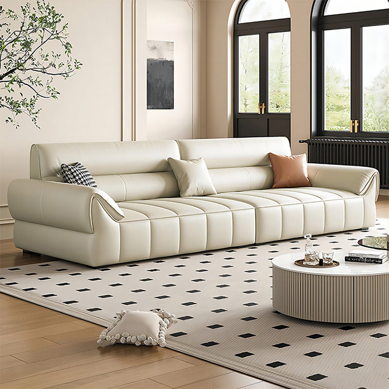 Canapé modulaire beige en cuir véritable, H 35,04 po x l 122,05 po x P 38,58 po, 4, Beige