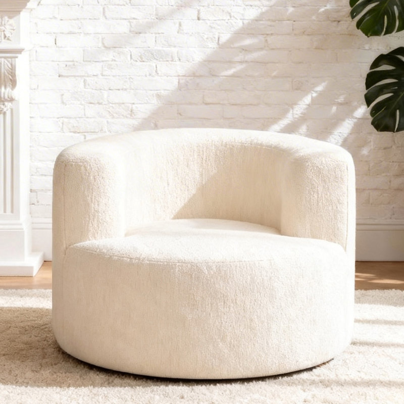 One Seater Compressed Round Curved Lounge Chair, Beige