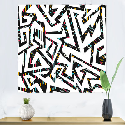 Abstrait géométrique lignes noires sur fond blanc - reproduction d'art sur toile à motifs