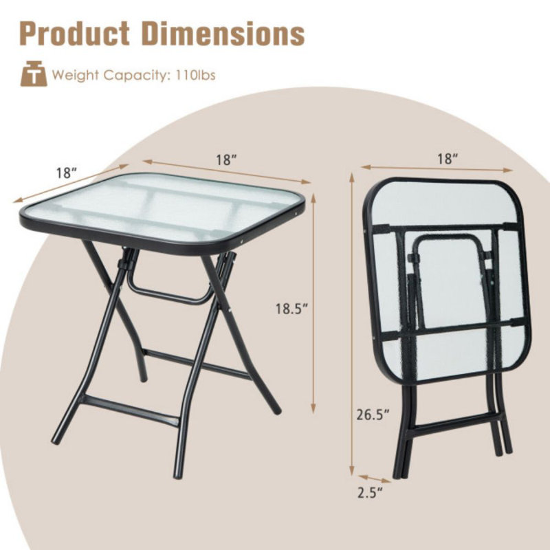 Asala Square Glass Foldable Outdoor Side Table , 18 " W 18 " D