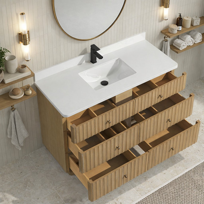 Meuble-lavabo simple 48 po avec plateau en pierre d'ingénierie La Jolla