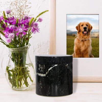 Black Zebra Marble Keepsake Urn with Lid