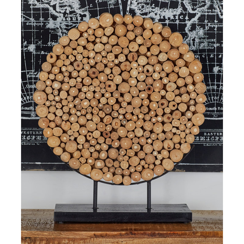 Hosaam Teak Wood Handmade Abstract Brown Decorative Sculpture with Black Stand