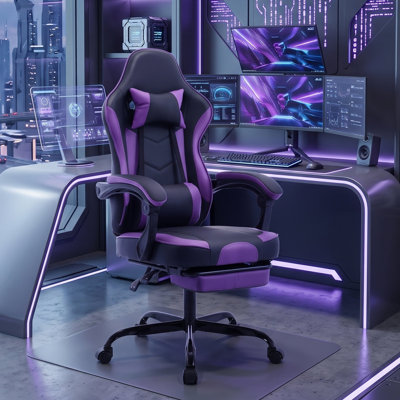 Fauteuil de jeu ergonomique avec repose-pieds, support lombaire massant et repose-pieds rétractable, chaise de bureau