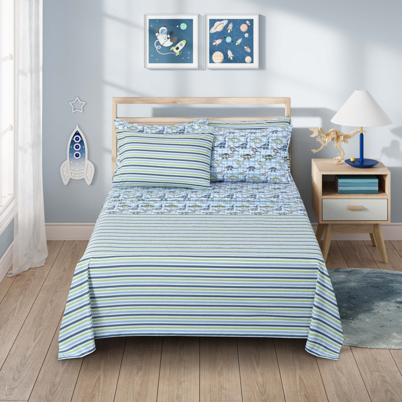 Ensemble de draps 4 pièces Dino Check, Lit simple