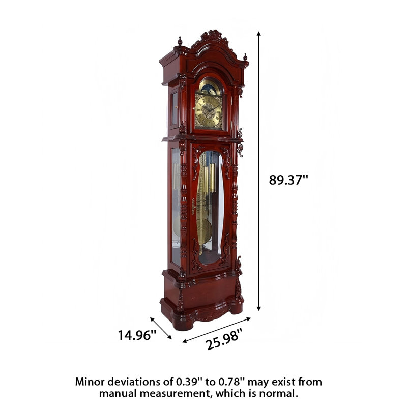 89.37 in. H Glass and Solid Wood Floor Clock