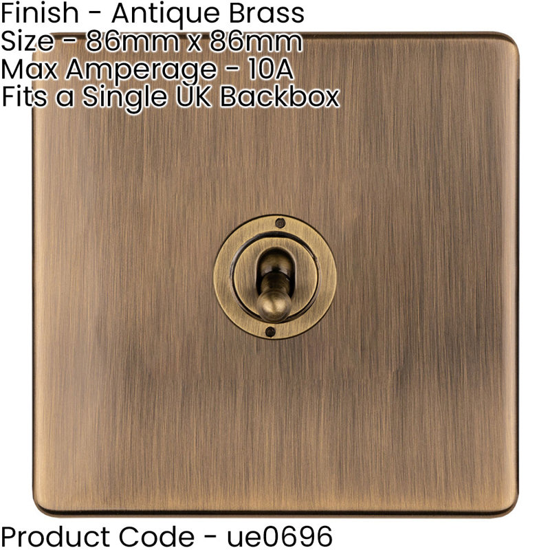 2 PACK 1 Gang Single Retro Toggle Light Switch SCREWLESS ANTIQUE BRASS 10A 2 Way, Antique Brass, Gold