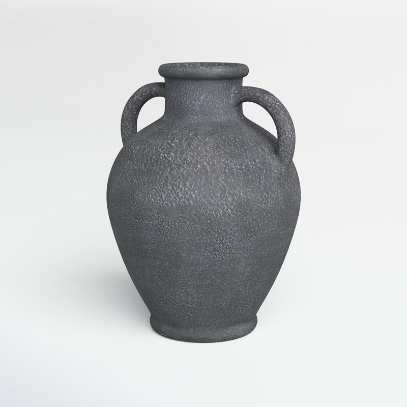 Ceramic Whitewashed Textured Amphora Decorative Vase with 2 Handles