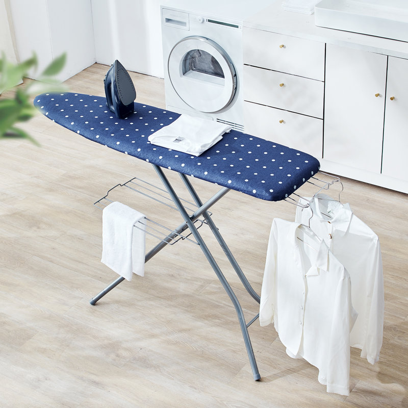 Blue Polka Dot Ironing Board with Storage Tray and Adjustable Heights